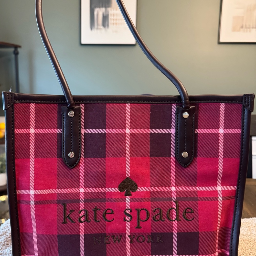 Kate Spade Pink and Black Plaid Tote